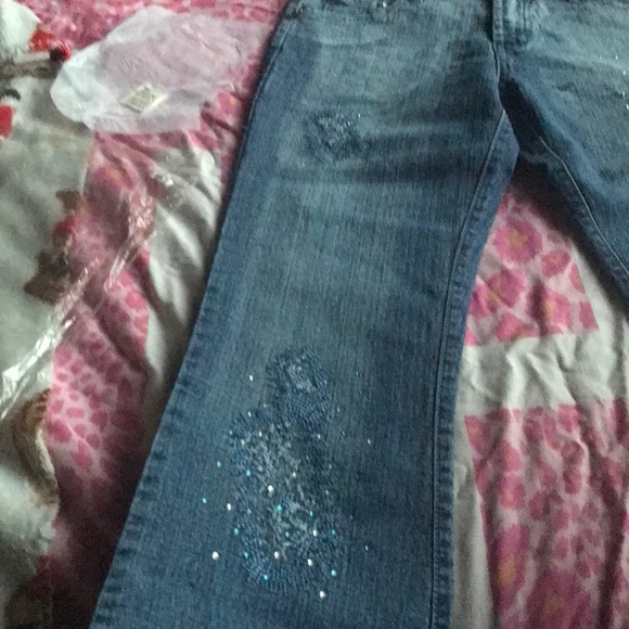 Awesome Bling jeweled Silver KISS boot cut jeans!! - Picture 6 of 8
